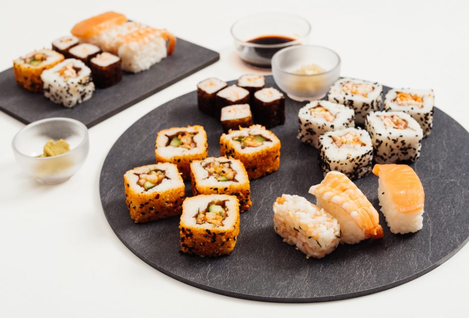 Sushi Served on a Slate S-Plank