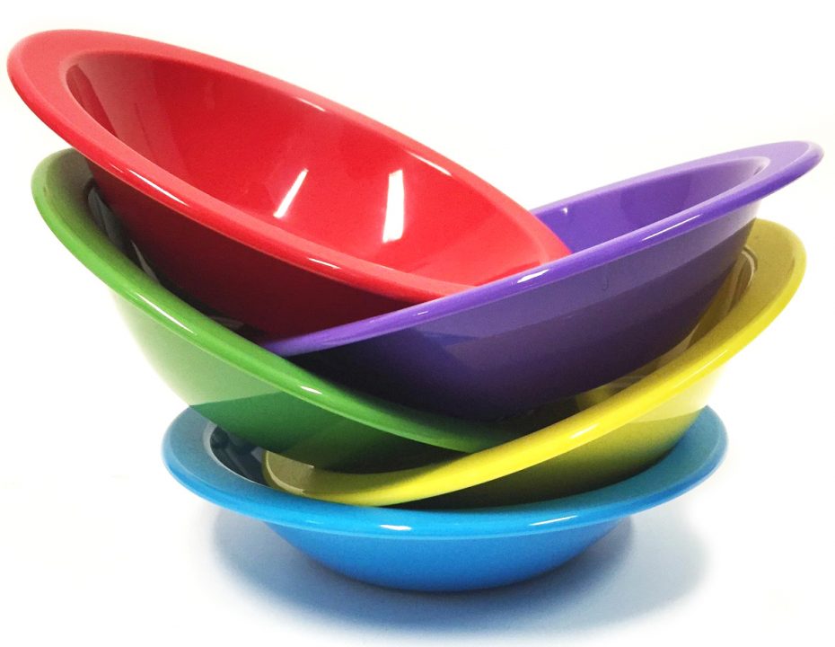 Stack of Coloured Copolyester Narrow Rim Bowls