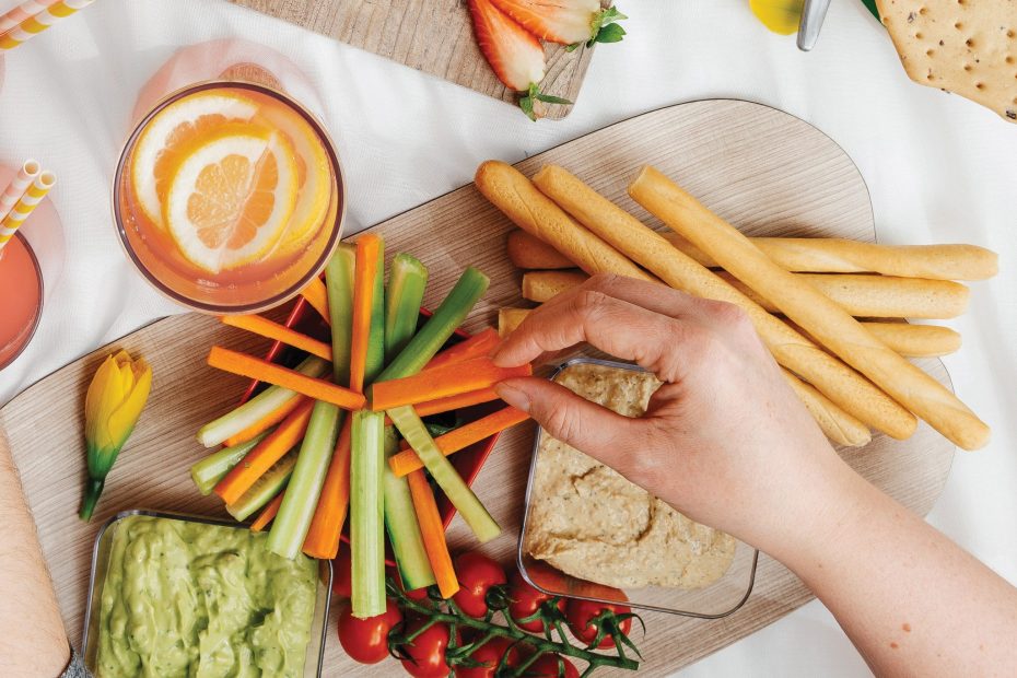 Snacks on a Light Wood Earth Wave Tray