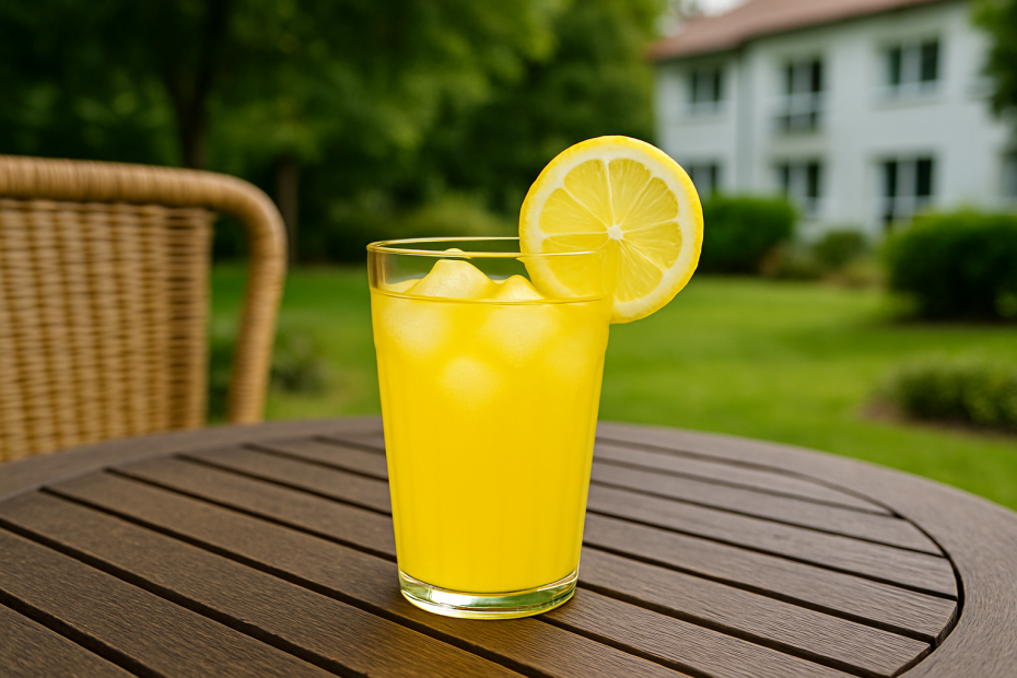 200ml Fluted Translucent Yellow Tumbler in Outdoor Setting