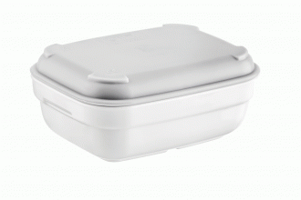 White Rectangular Dish with Grey Lid