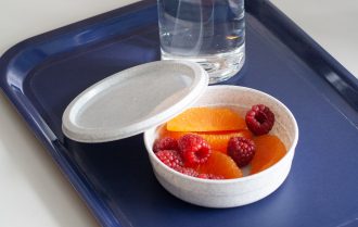 White speckle bowl with fruit