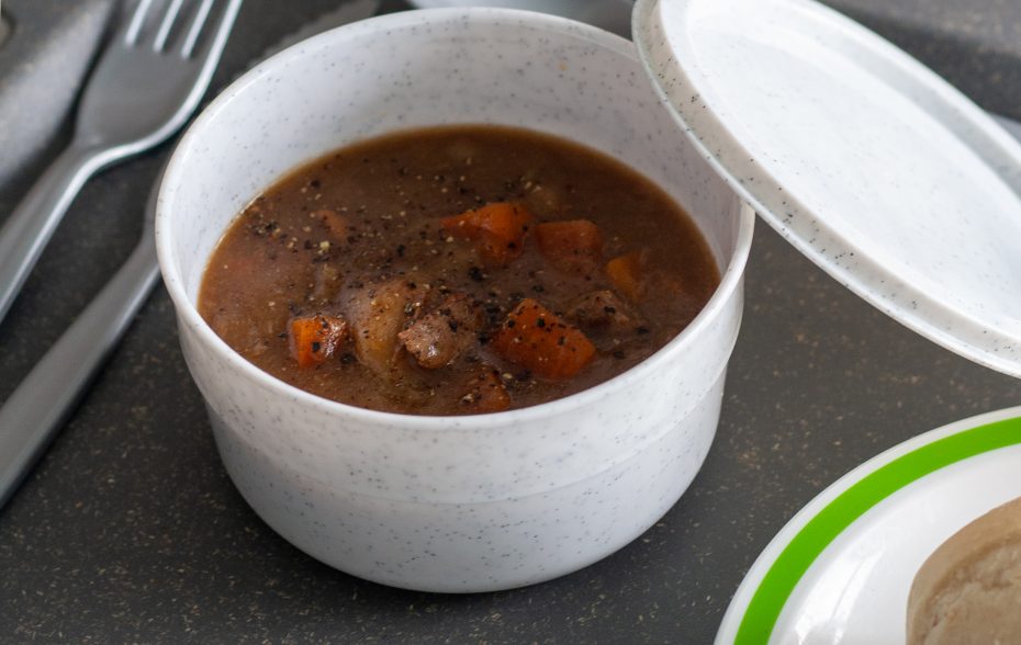 White speckle bowl with stew