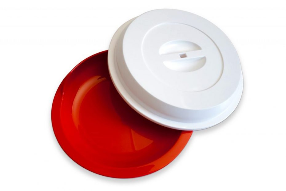 Red Assisted Living Plate with White Cover