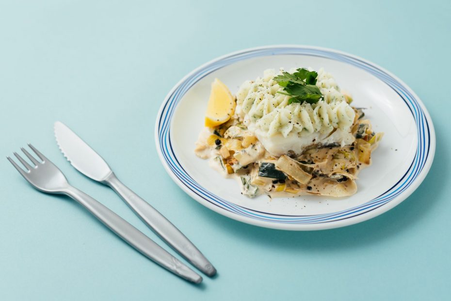 Fish Pie Served with Silver Cutlery