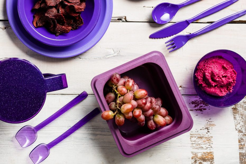 Translucent Purple Flat Edge Spoons on a Dinner Table