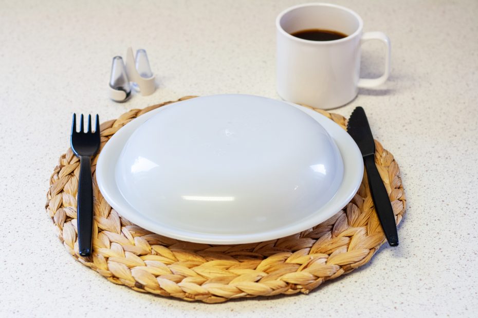 Meal served with Grey Plate Cover