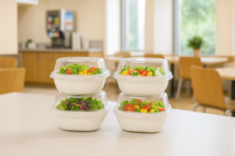 Stacked Small Square Bowls with Lids Serving Salad Portions