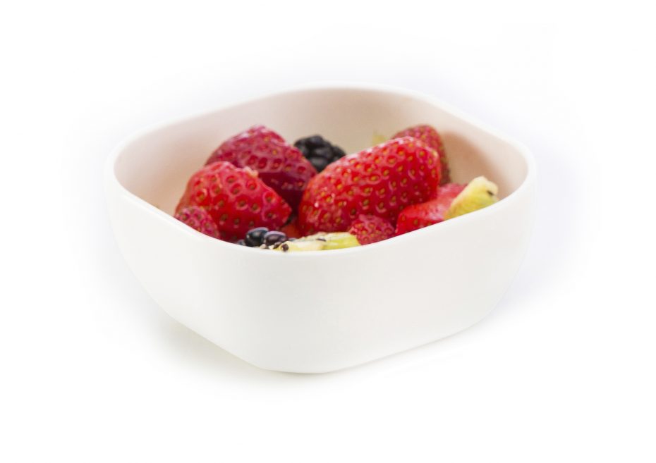 Small White Square Bowl with Fruit