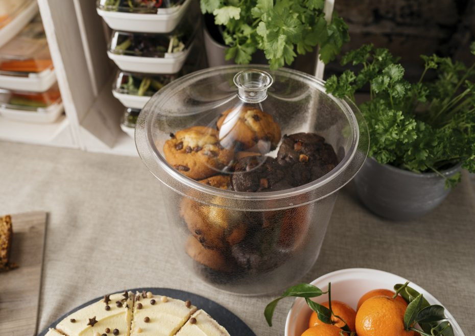 Large Serving Container with Muffins