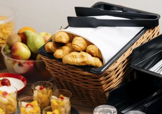 Black Frying Tongs in Bread Roll Basket