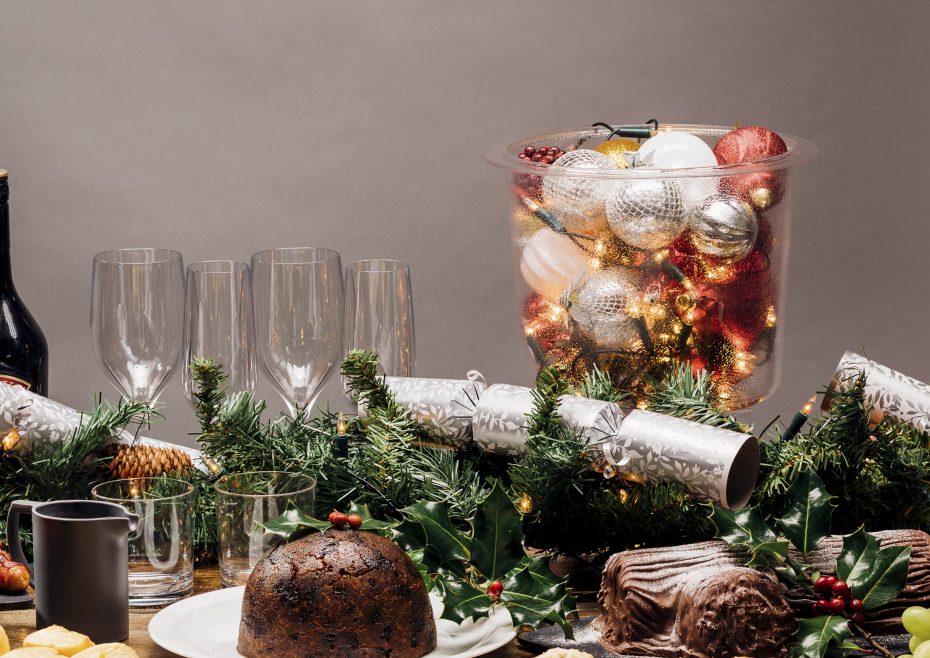 Large Serving Container with Bobbles at Christmas Dinner