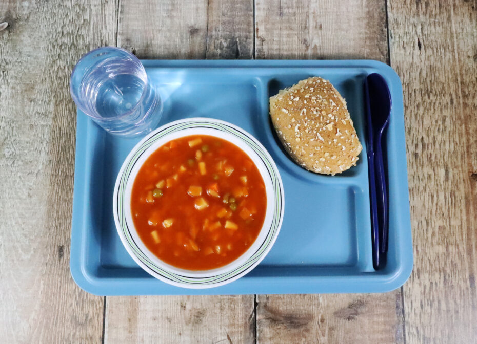 Soup lunch served on 3 Compartment Tray