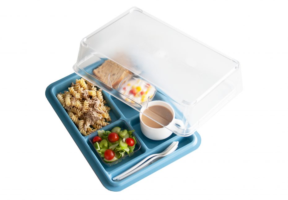 6 Compartment Meal Tray in Steel Blue with Cover