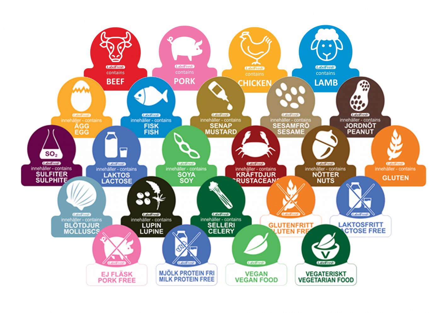 Allergen Labels 500 per roll 24 Designs • Harfield Tableware