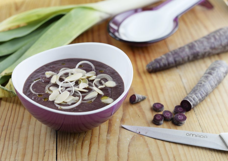 Soup in Purple Curved Edge Bowl