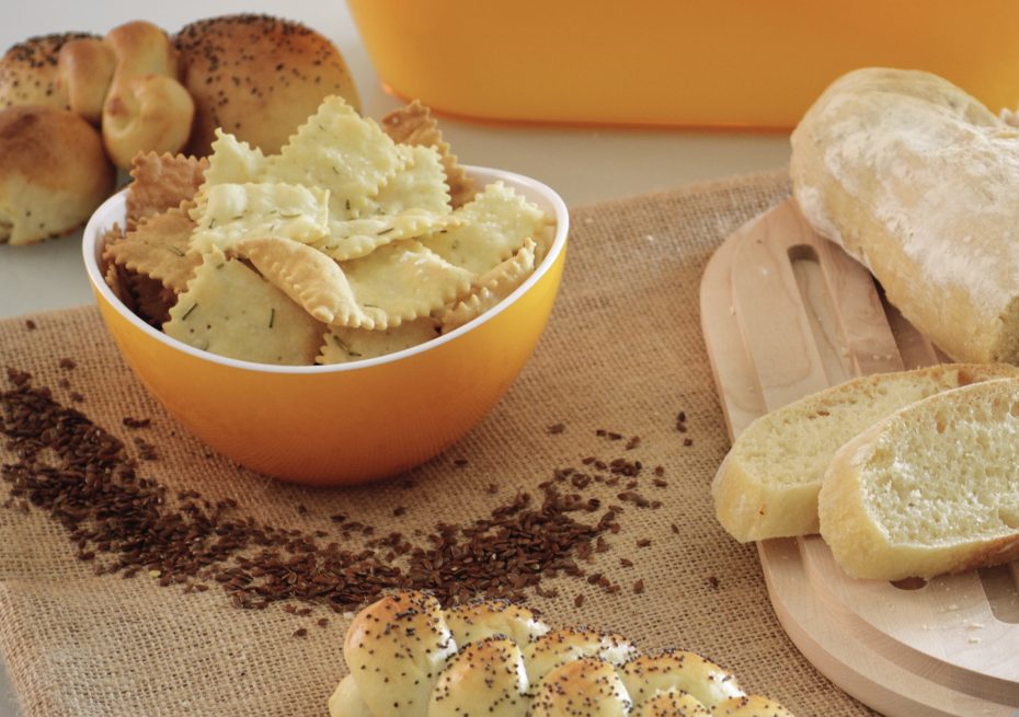 Crackers in Yellow Curved Edge Bowl