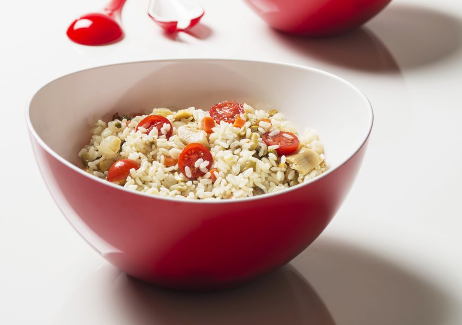 Red Curved Bowl with Risotto as Serving Bowl