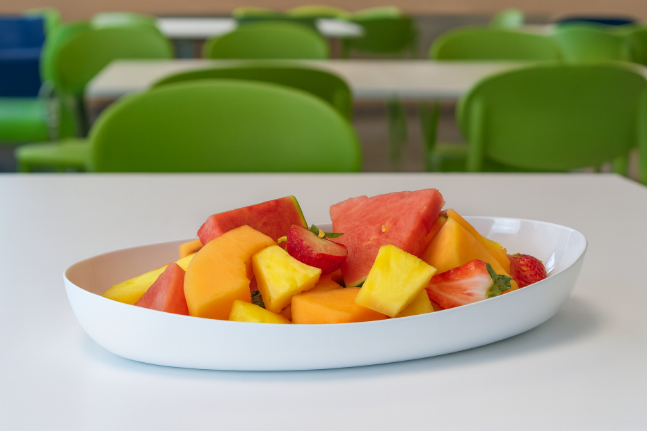 White Large Server Plate as a Sharing Fruit Platter in a Canteen