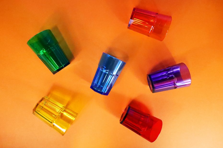 Coloured American Style Tumblers on Orange Background
