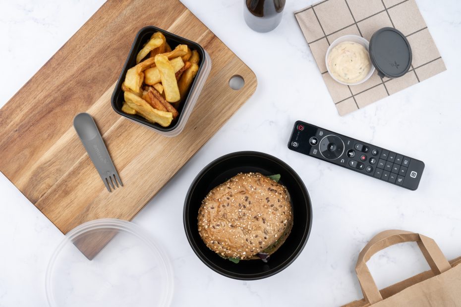 Large Black Bowl with Burger