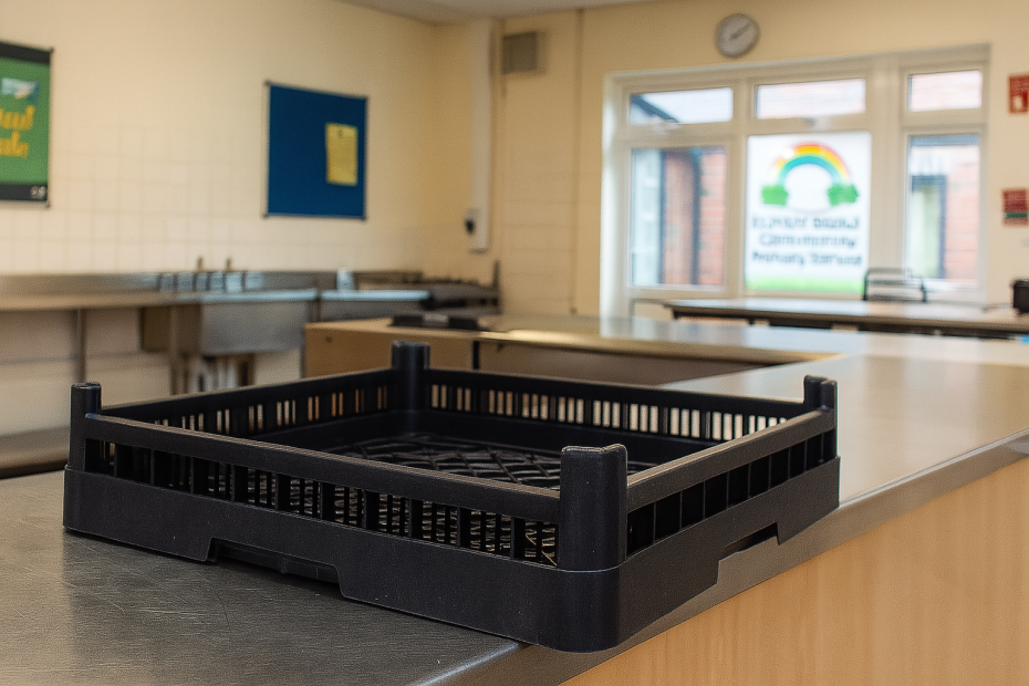 Rack with Fine-Meshed Bottom in School Kitchen