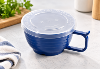 Hi Heat Cup Lid with Royal Blue Cup in Use