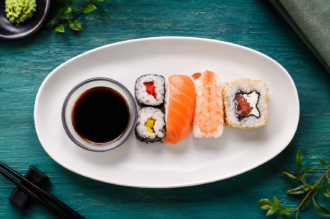 Medium White Oval Dish with Modern Sushi Presentation