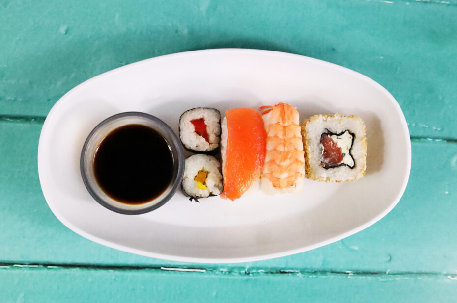 Sushi in White Deep Oval Dish