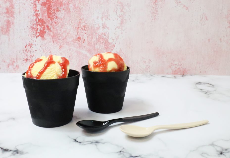 Ice Cream Portions In 8oz Black Pots