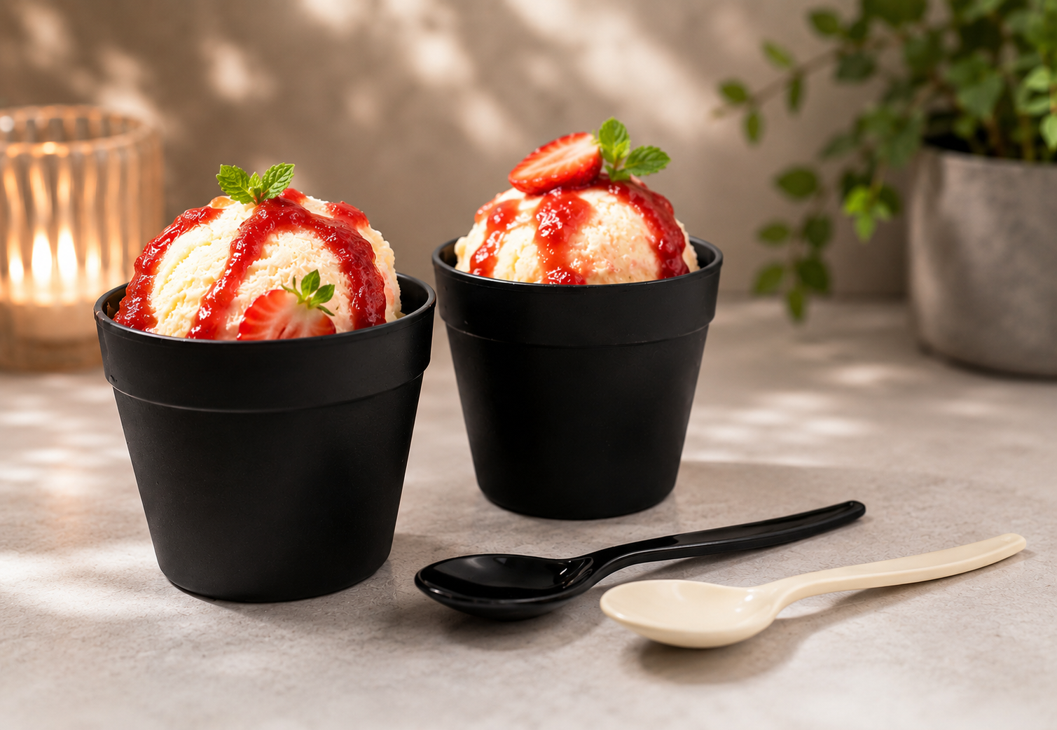 Vanilla Ice Cream in Black Small Coffee to Go Cups
