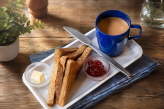 Tea & Toast Served on White Individual Serving Platter