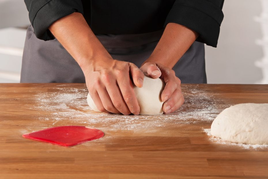 Dough Kneading with Red Scraper