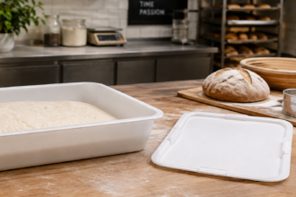 Dough Proofing in Container with Lid in Bakery Setting