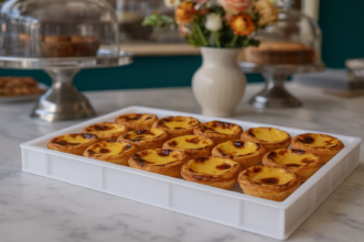 Pasteis de Nata on Display in Artisan Bakery