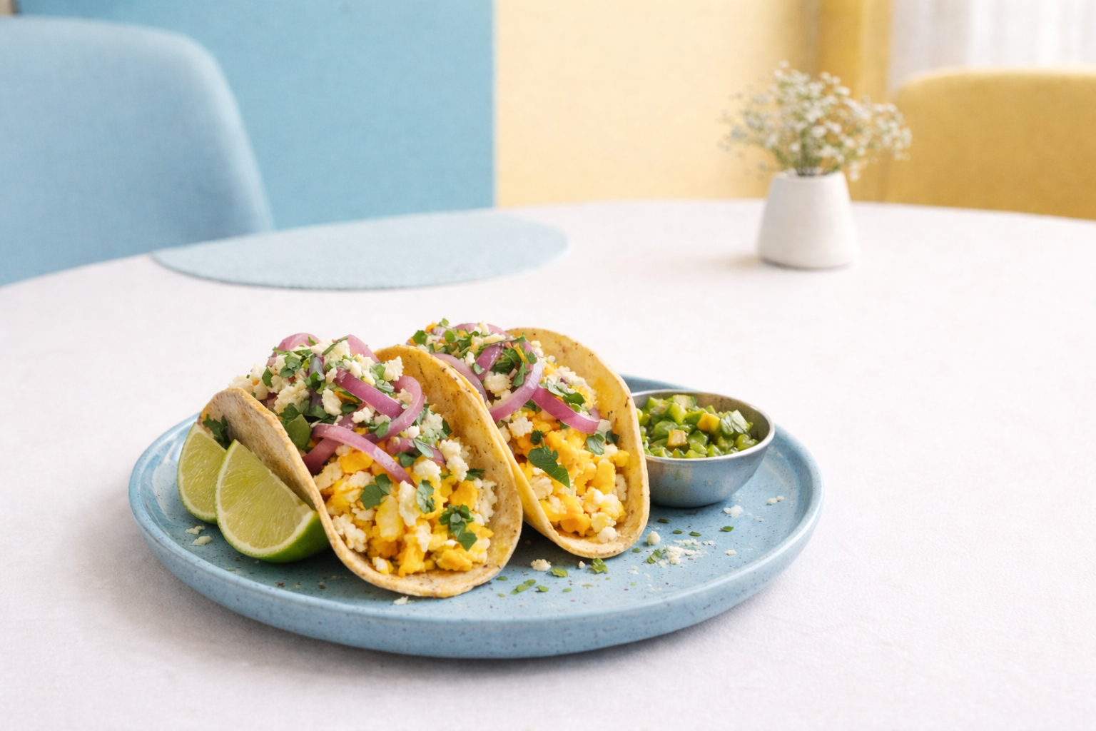 Fish Tacos on Blue Speckle Walled Plate