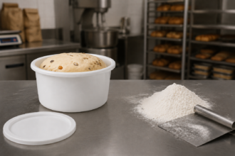 Panettone proofing in Round Dough Container