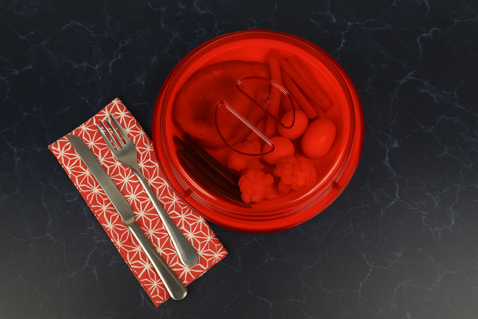Translucent Red Hi Heat Plate Cover with Roast Dinner Plate
