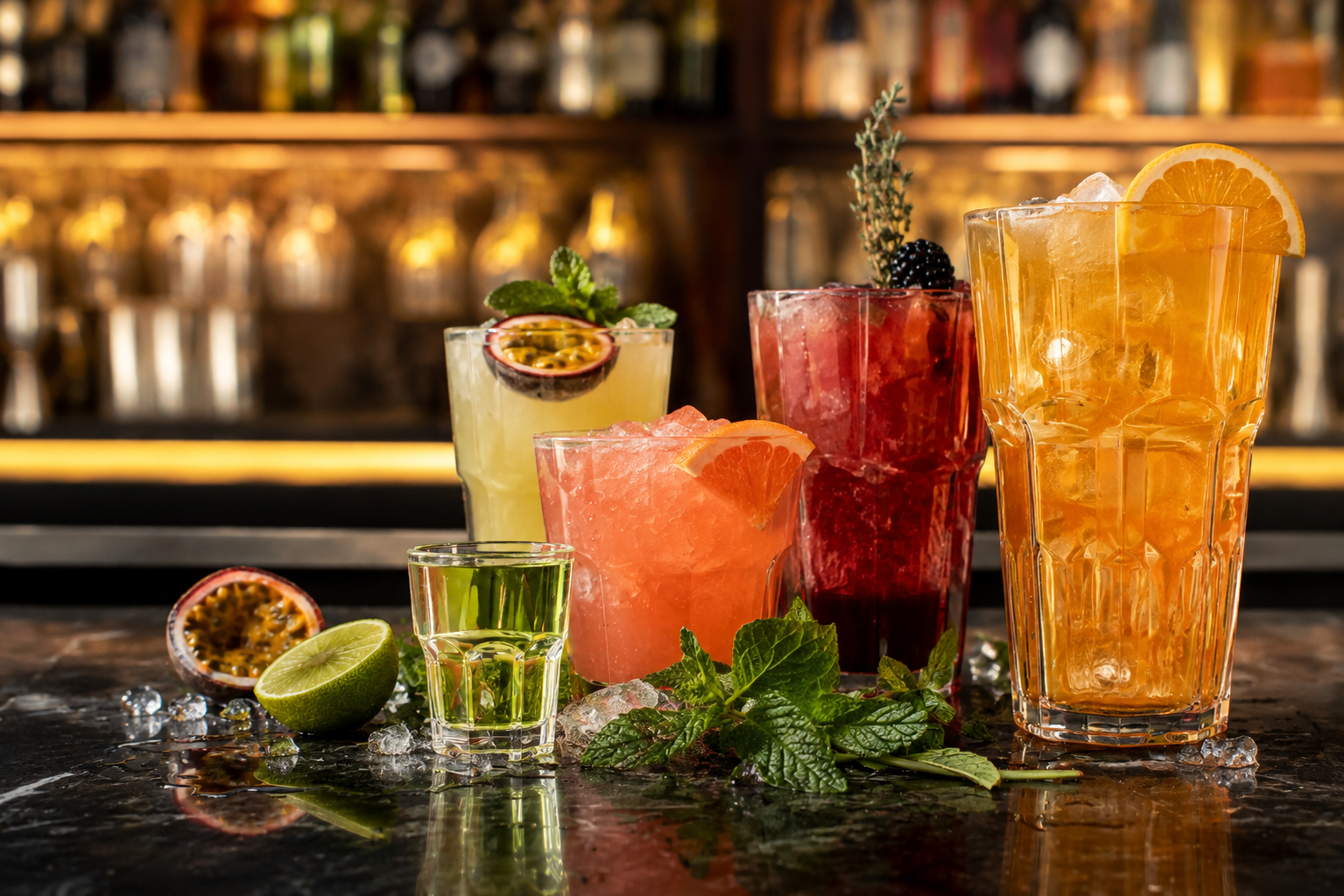Stacker Barware with Cocktails in Bar Setting
