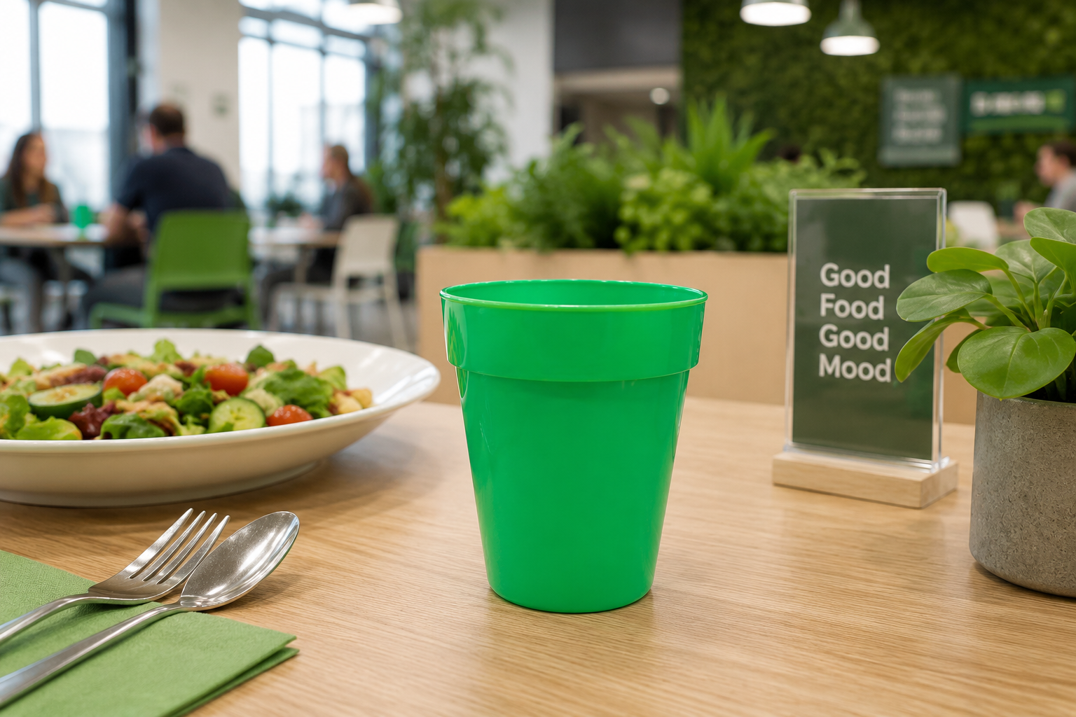 Smooth Green Tumbler in Canteen Setting