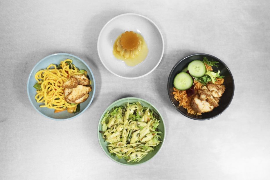 Street Food Dishes in Small Walled Bowls