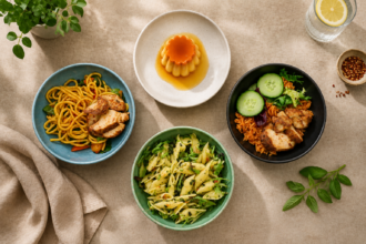 Street Food Dishes in Small Walled Bowls
