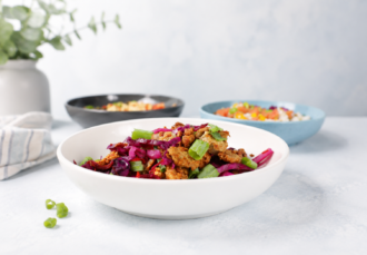 White Walled Bowl with Vegan Fusion Dish