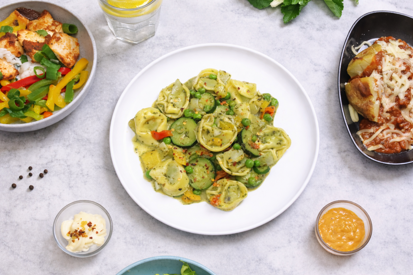 White Premium Walled Plate with Assorted Tableware in use