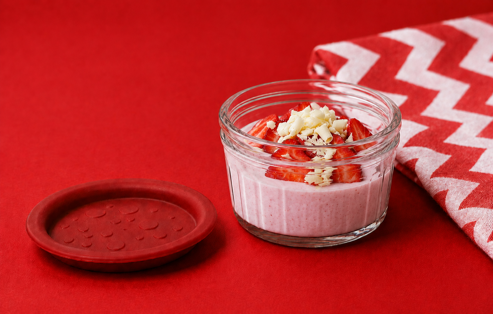Strawberry Mousse in Clear Dessert Ramekin with Red Lid