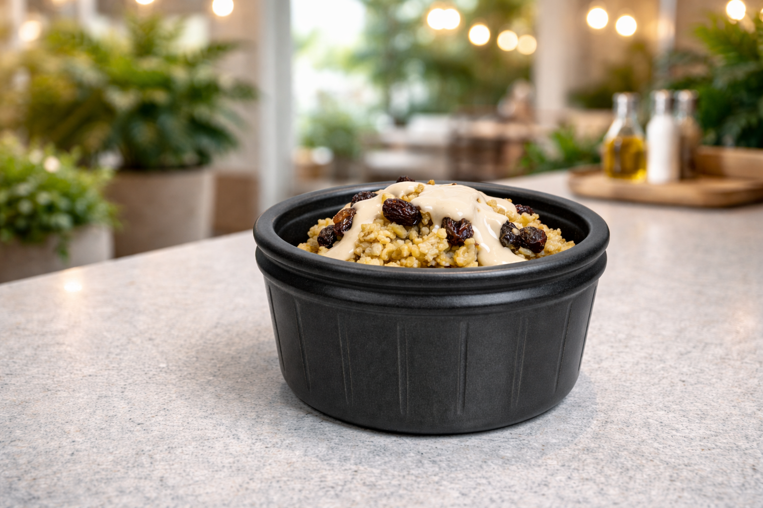 Persian grains in odyssey black ramekin in modern café