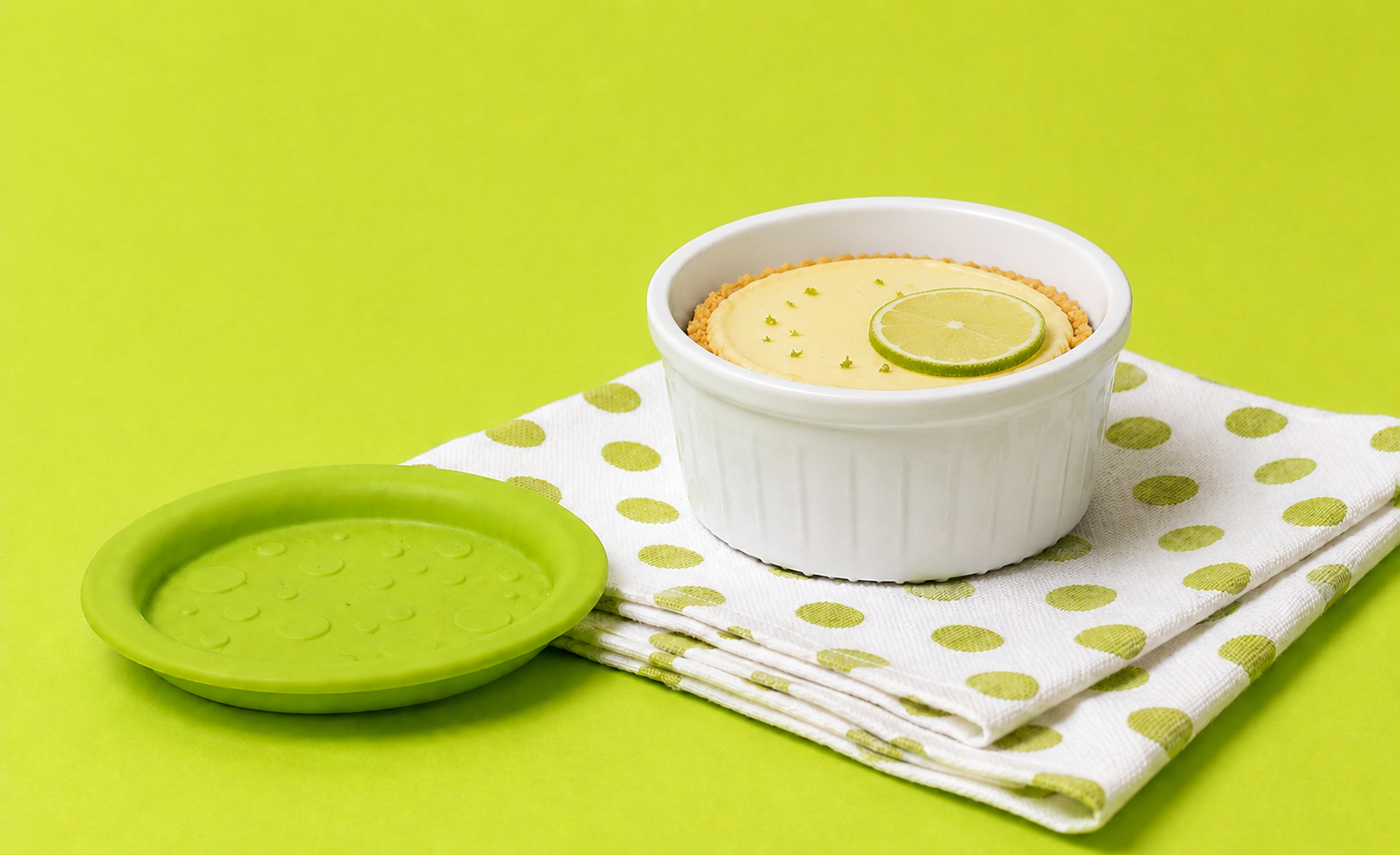 Key Lime Pie Portion in White Ramekin with Lid