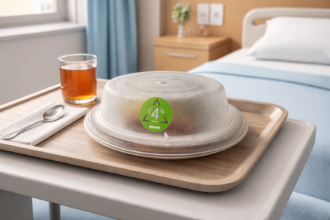 IDDSI Level 4 Label on Plate Cover in Hospital Dining Setting