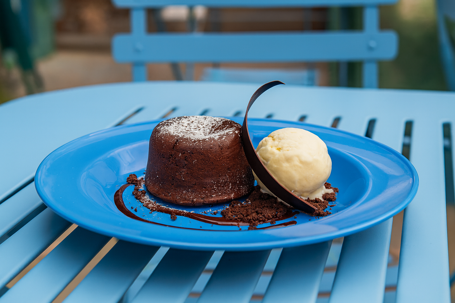 Elegant Dessert in Med Blue Deep Dinner Plate