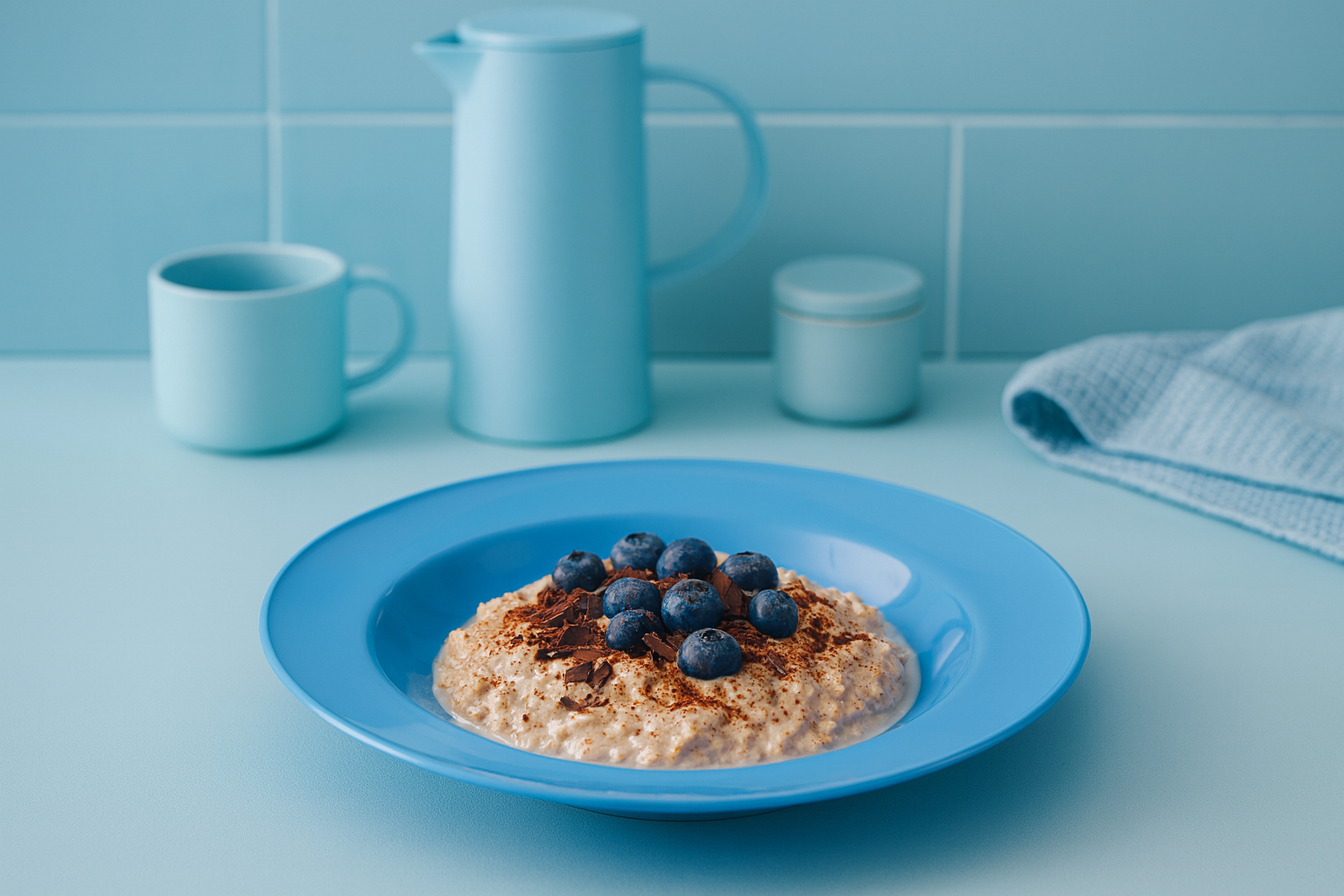 Porridge in Med Blue Soup Plate